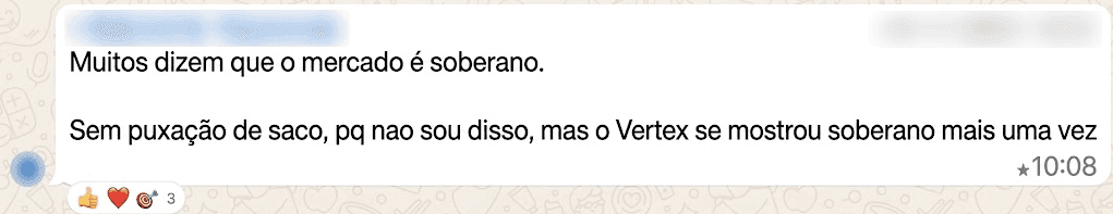 Mensagem de cliente da Targen: “… o Vertex se mostrou soberano mais uma vez”