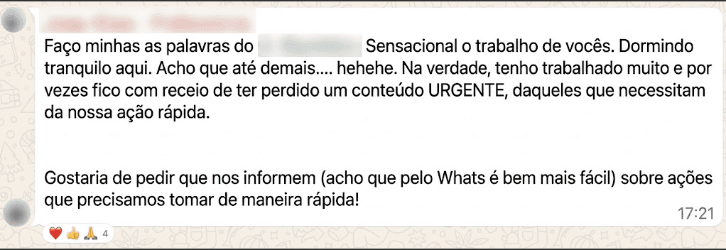 Mensagem de cliente da Targen: “Sensacional o trabalho de vocês. Dormindo tranquilo aqui.”